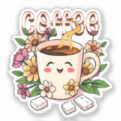 Sticker Café et fleurs Cute Kawaii (Recto)