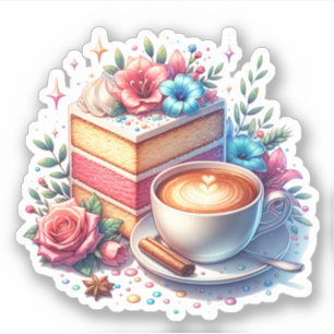 Sticker Café et gâteau d'anniversaire