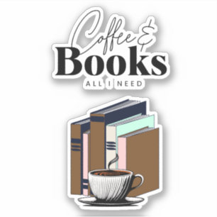 Sticker Café et livres sont tout ce dont j'ai besoin Vinta