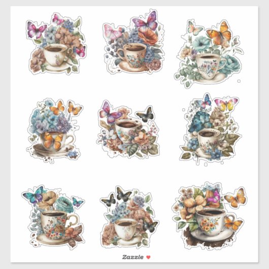 Sticker Café floral avec papillon (Feuille)