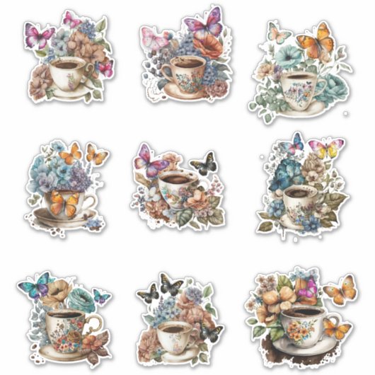 Sticker Café floral avec papillon (Devant)