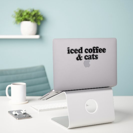 Sticker café glacé et chats (Ordinateur portable sur le bureau)