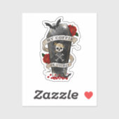 Sticker Café gothique et crâne avec Rose rouge (Feuille)