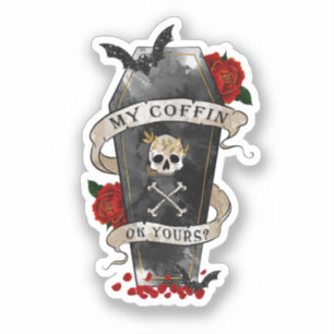Sticker Café gothique et crâne avec Rose rouge