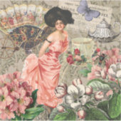 Sticker Café Lady Victorian Femme Rose Classy (Devant)