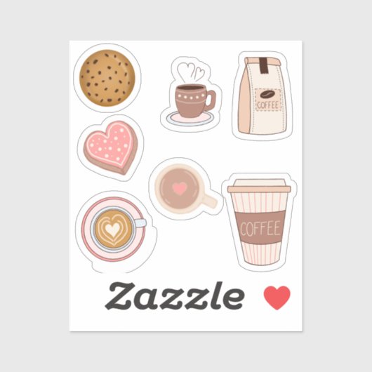 Sticker Café mignon et Stick Pack simple (Feuille)