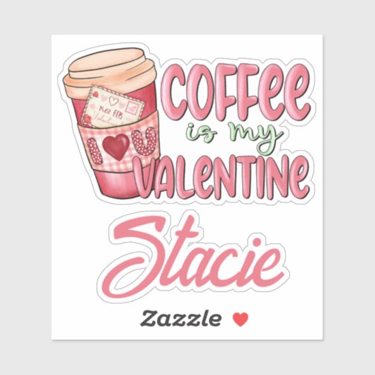 Sticker Café rouge rose Mon Valentine Nom (Feuille)