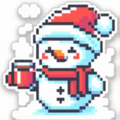 Sticker Café Snowman - Cosy Pixel Art Design de Noël (Recto)