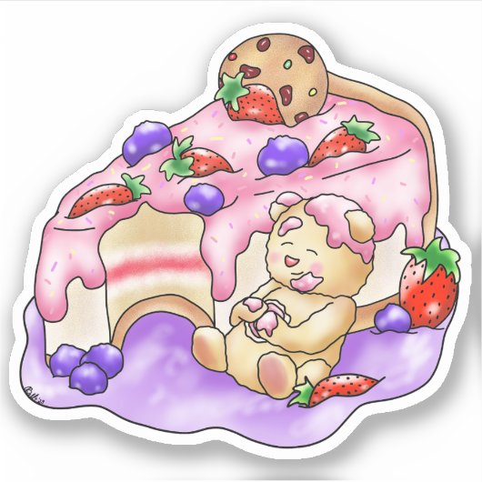 Sticker Cake fraise Berry Dessert Ours | (Devant)