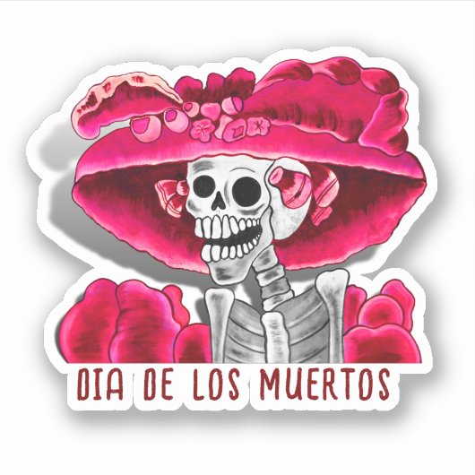 Sticker Calavera Red Dia De Los Muertos (Devant)