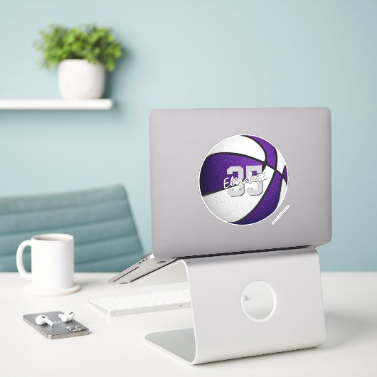 Sticker cale de sport de basket blanc violet amovible (Ordinateur portable sur le bureau)
