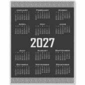 Sticker Calendrier 2027, Frise grecque, Blanc sur Noir (Devant)
