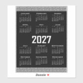 Sticker Calendrier 2027, Frise grecque, Blanc sur Noir (Feuille)