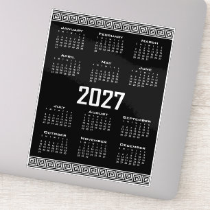 Sticker Calendrier 2027, Frise grecque, Blanc sur Noir
