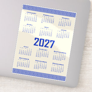 Sticker Calendrier 2027, Méandre Grec, Grec Bleu Cosmic La
