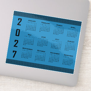 Sticker Calendrier 2027, Méandre Grec, Noir sur Bleu Cosmo