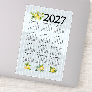 Sticker Calendrier 2027 Style Italien Citrons Rayures Bleu