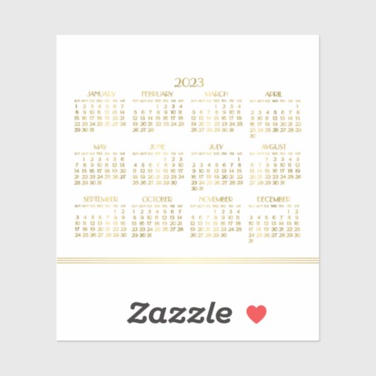 Sticker Calendrier annuel 2023 d'or Art déco blanc (Feuille)