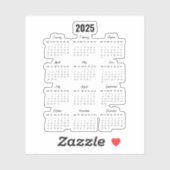 Sticker Calendrier Black 2025 moderne Vue année complète (Feuille)