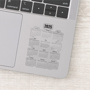 Sticker Calendrier Black 2025 moderne Vue année complète
