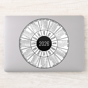 Sticker Calendrier circulaire 2026 - Noir moderne blanc