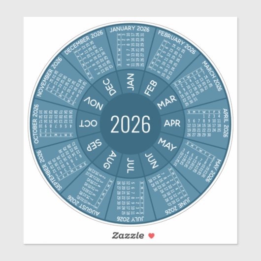 Sticker Calendrier circulaire 2026 - Nuances modernes de b (Feuille)