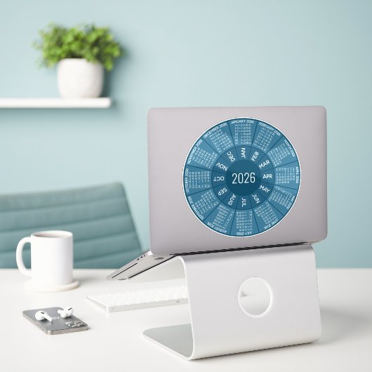 Sticker Calendrier circulaire 2026 - Nuances modernes de b (Ordinateur portable sur le bureau)