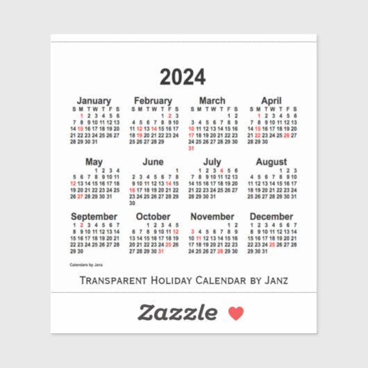 Sticker Calendrier des fêtes transparentes 2024 par Janz (Feuille)