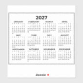 Sticker Calendrier Horizontal 2027 Année Complète Noir Et (Feuille)