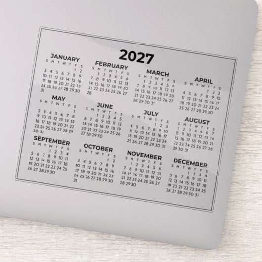 Sticker Calendrier Horizontal 2027 Année Complète Noir Et (Détail)