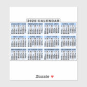 Sticker Calendrier mensuel 2025 Année Classic Bleu rayé (Feuille)