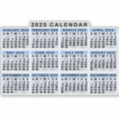 Sticker Calendrier mensuel 2025 Année Classic Bleu rayé (Devant)