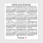 Sticker Calendrier mensuel 2025 Année Classic Noir (Feuille)