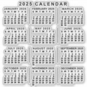 Sticker Calendrier mensuel 2025 Année Classic Noir (Devant)