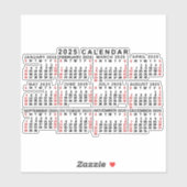 Sticker Calendrier mensuel 2025 Classic Noir et Rouge (Feuille)