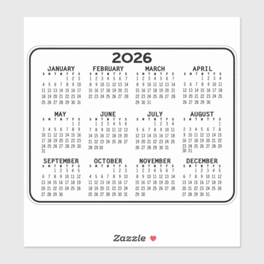 Sticker Calendrier - mini calendrier noir et blanc (Feuille)