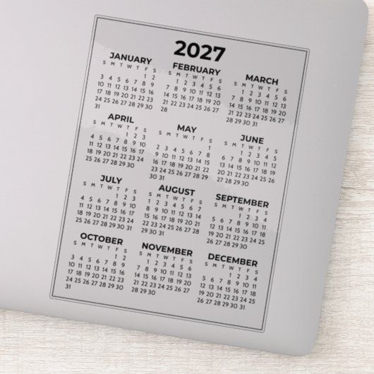 Sticker Calendrier Mini Simple Année Complète 2027 (Détail)