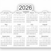 Sticker Calendrier minimaliste simple 2026 (Recto)