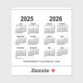 Sticker Calendrier transparent 2025-2026 par Janz (Feuille)