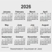 Sticker Calendrier transparent 2026 par Janz (Devant)