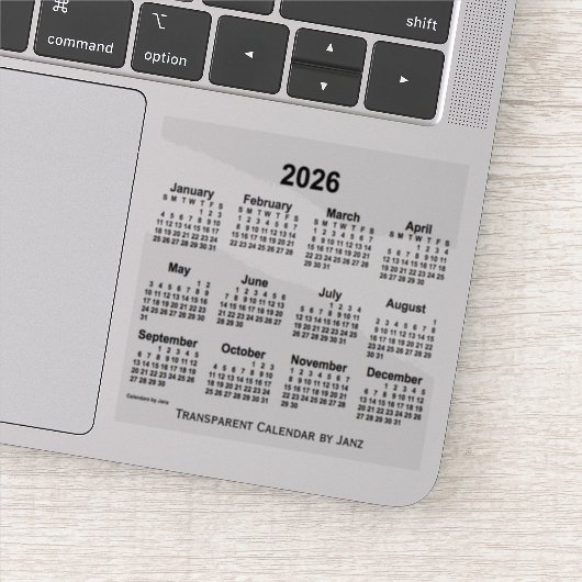 Sticker Calendrier transparent 2026 par Janz (Détail)