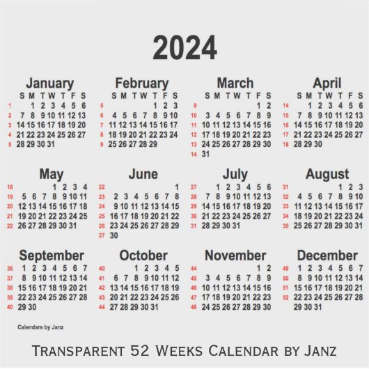 Sticker Calendrier transparent de 52 semaines 2024 par Jan (Devant)