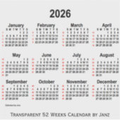 Sticker Calendrier transparent de 52 semaines 2026 par Jan (Devant)