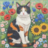 Sticker Calico Cat and Folk Art Sunflowers (Recto)