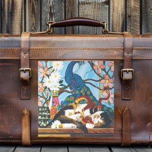 Sticker Calico Cat Dragon Rouge