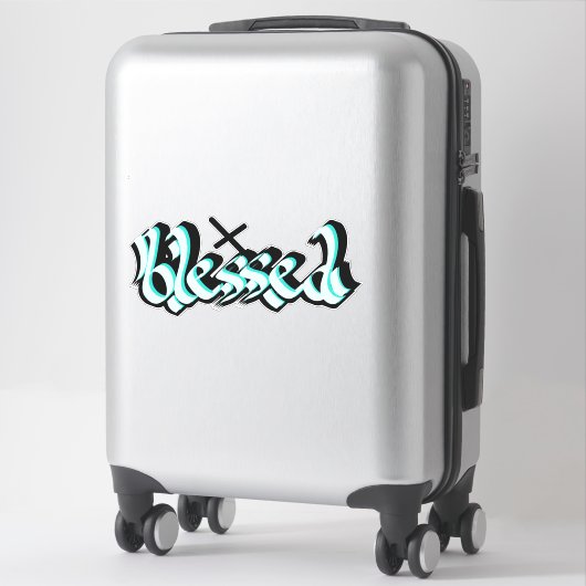 Sticker Calligraphie à la main bienheureuse Décale croisée (Sur valise)