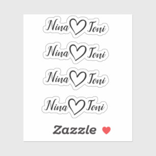 Sticker Calligraphie minimaliste simple Coeur deux noms mi