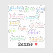 Sticker Calligraphie Script Couleurs claires Mois de l'ann (Feuille)
