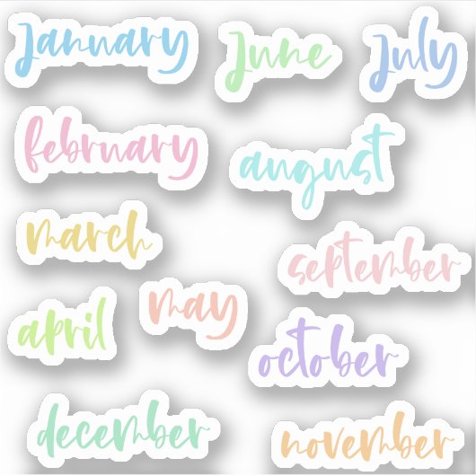 Sticker Calligraphie Script Couleurs claires Mois de l'ann (Devant)
