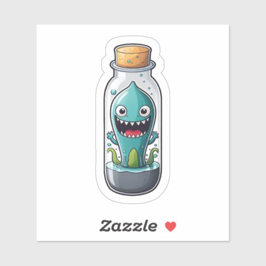 Sticker Calmar monstre dans un bocal (Feuille)